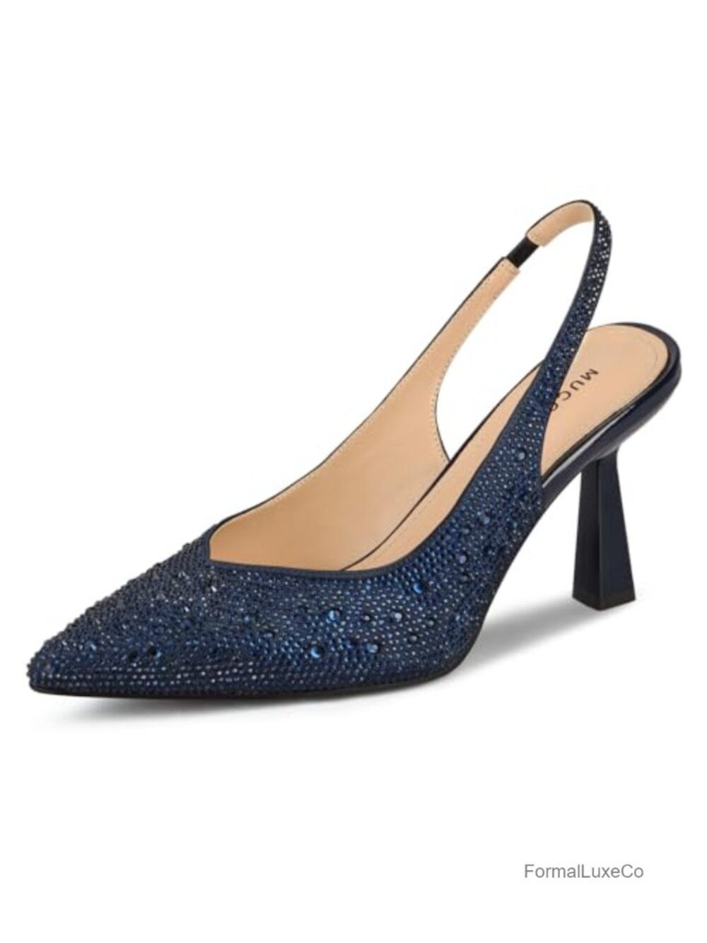 Kitten Heel Slingback Pumps with Rhinestones Pointed Toe Formal Heels